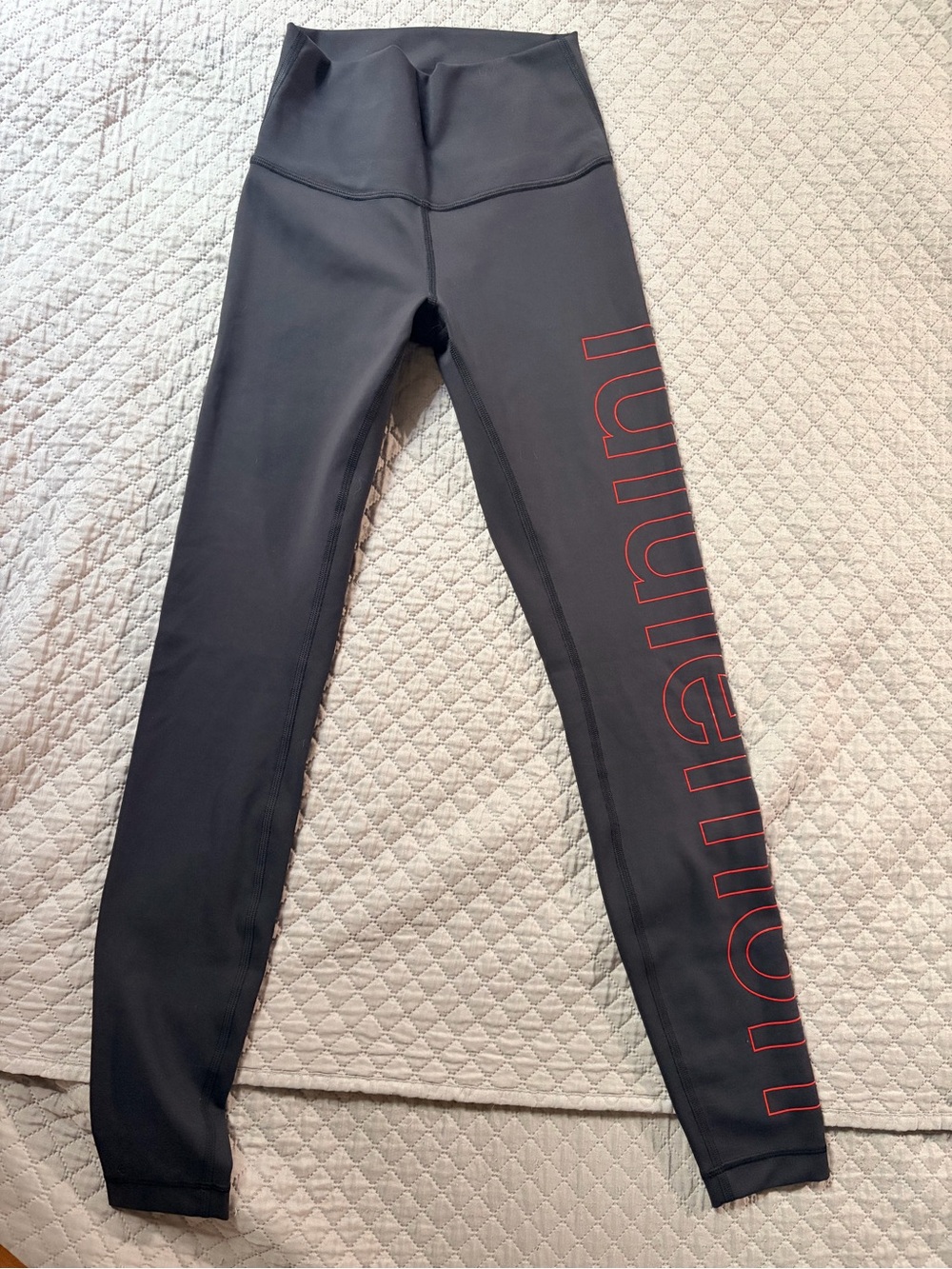 lululemon athletica Black High-Rise Leggings with Red Logo Script
